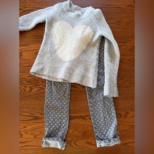 Crew Cuts Cozy Gray Heart Sweater 8 and Gap kids Polka Dot Pants 10 Set